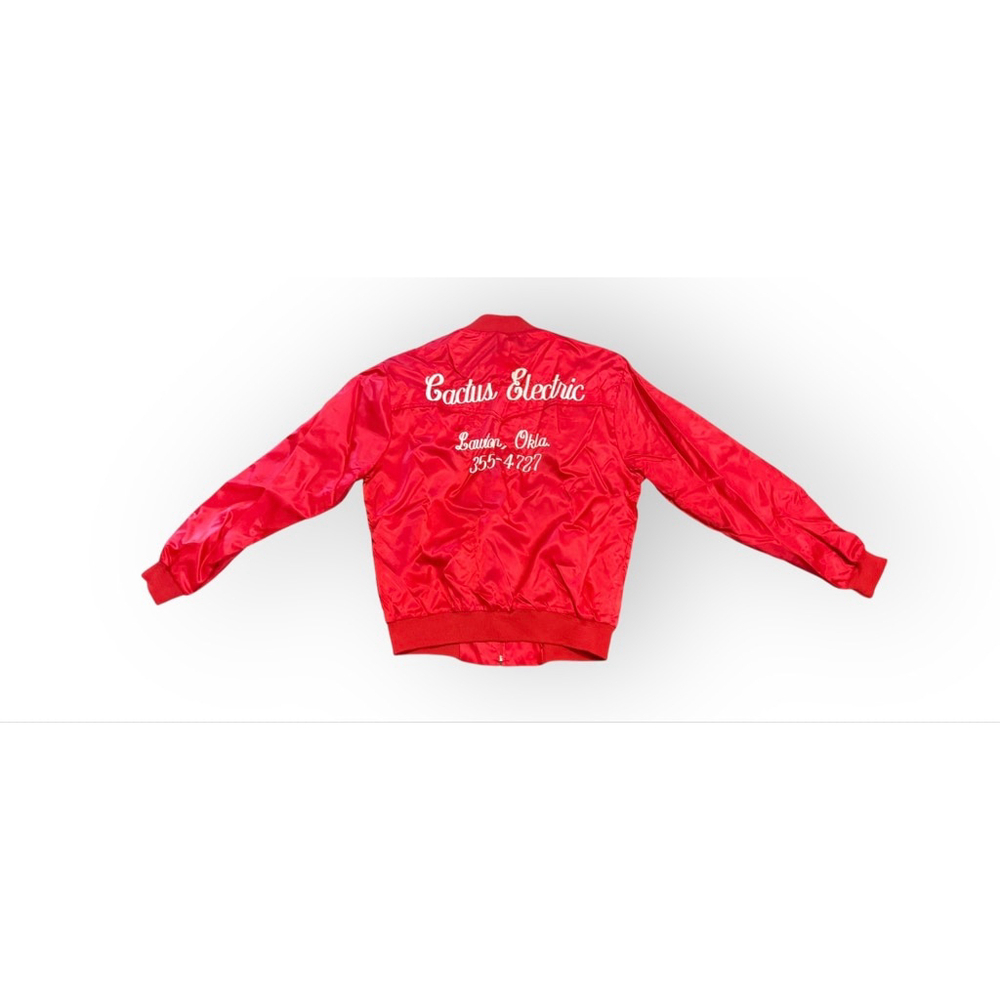 Vtg 80s Chalk Line Men Satin Bomber Jacket Cactus Electric Lawton Oklahoma Sz L​ - Picture 4 of 8